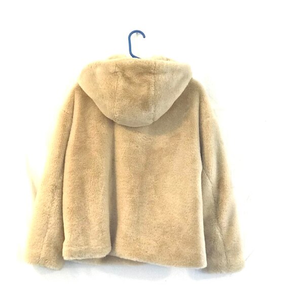 Zara faux fur shearling jacket hood beige women M capsule wardrobe quiet luxury - Picture 2 of 8